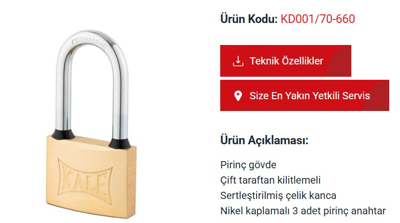 ASMA KILIT 60 MM SARI METAL UZUN MIL KALE KILIT
